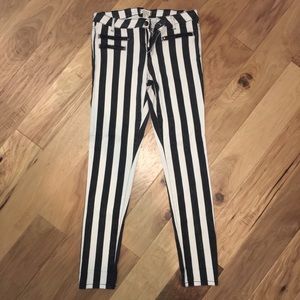 Black and white striped skinny jeans